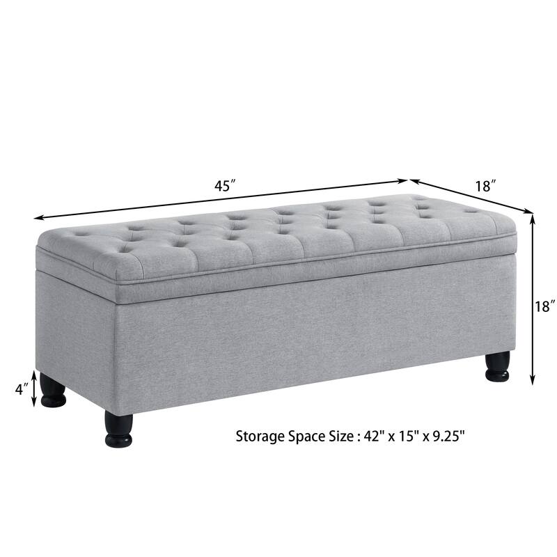 Modern Upholstered Tufted Storage Bench, 45" Wide Bed Bench with Spindle Wooden Legs