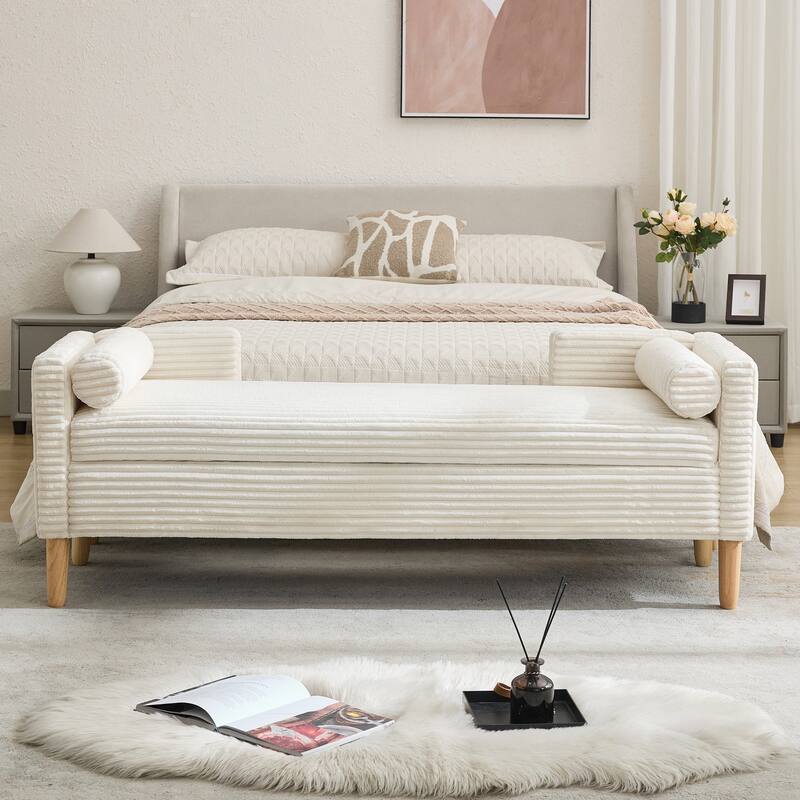 65.4"W End of Bed Storage Bench,Modern Ottoman Bench with Arms and Pillows