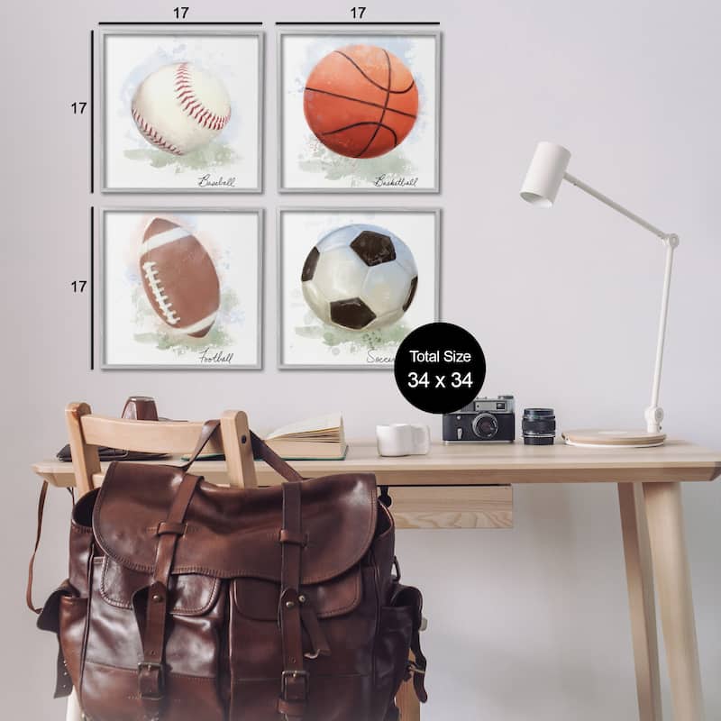 Stupell Soft Pastel Sports Balls Framed Giclee Art Design By Matthew Piotrowicz (Set of 4)