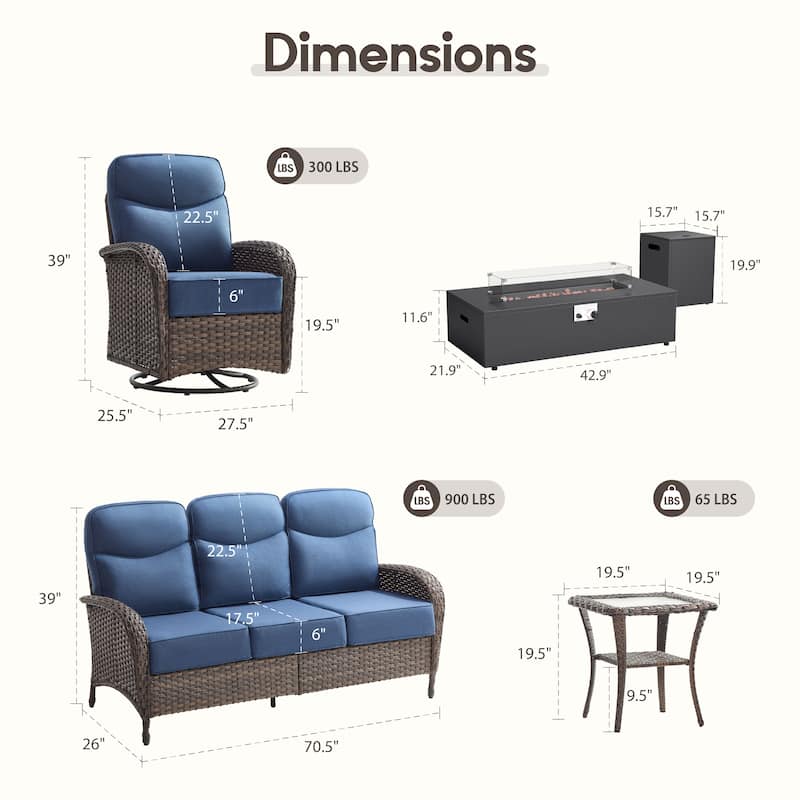 Meyreso 9-Piece Wicker Outdoor Patio Fire Pit Sofa Set with 6-Inch Thick Cushions