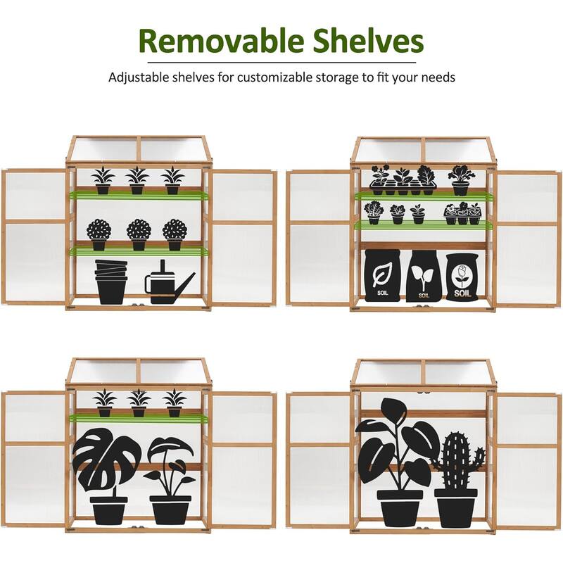 MCombo Cold Frame Greenhouse with Adjustable Shelves, Solid Wood 1344