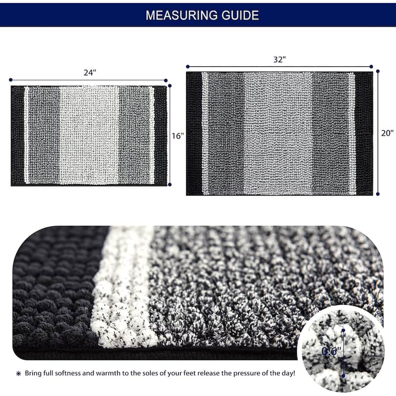 Subrtex Rugs Chenille Gradient Stripe Pattern Soft Plush Bath Rug Shower Water Absorbent Mat