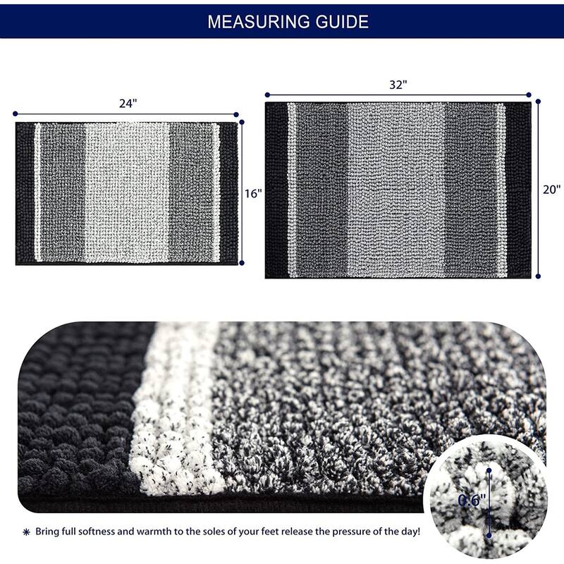 Subrtex Rugs Chenille Gradient Stripe Pattern Soft Plush Bath Rug Shower Water Absorbent Mat