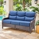 preview thumbnail 48 of 101, Outdoor Sofa with 6-Inch Thick Cushions Furniture for Porch Only Sofa - Brwon Wicker Blue Cushion