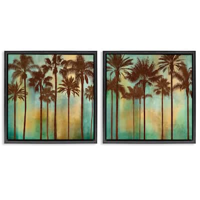 Stupell Palms on Blue & Orange Framed Floater Canvas Wall Art Design By John Seba (Set of 2)