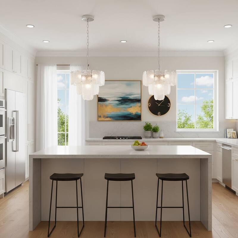 Artcraft Bianca - 5-Light Pendant - Polished Nickel - Crystalline with Piastra Type Glassware