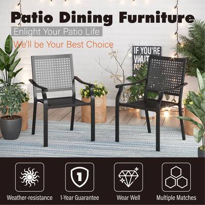PHI VILLA Set of 2 Patio Dining Chair Black E-coating Metal with Upgraded Back Pattern