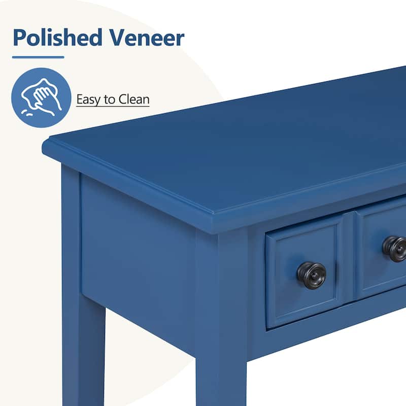 Rustic Console Table with Open Shelf and Rubber Wood Legs