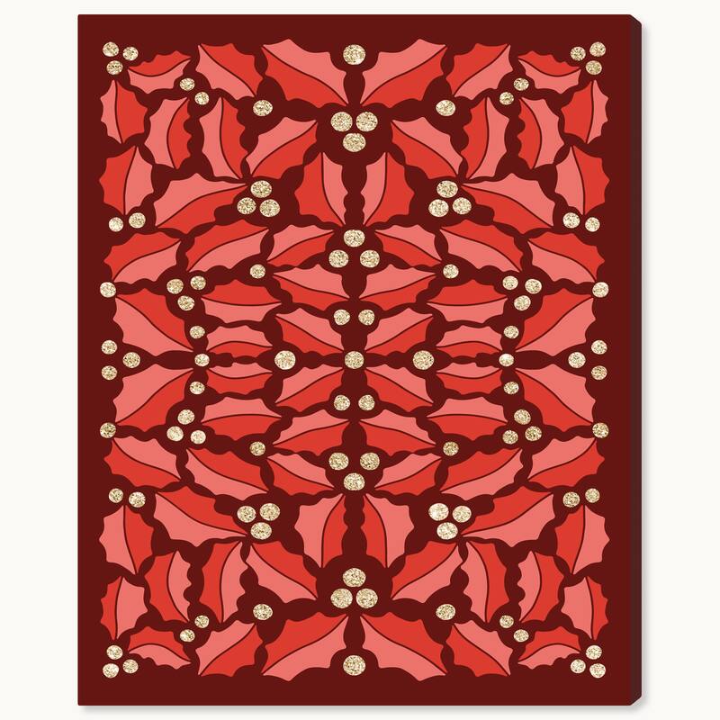 Wynwood Studio Canvas Holiday and Seasonal Made with Leaves and Glitter Red Glam Wall Art Canvas Print