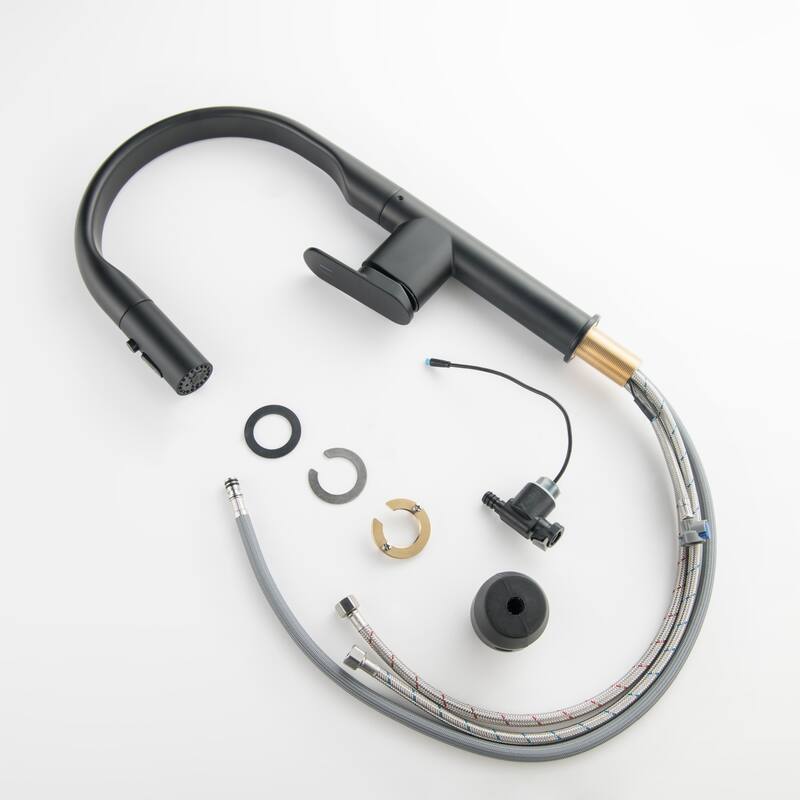 18''H 3-mode Temperature Display Kitchen Faucet with Pull Sown Sprayer in Black/Gold