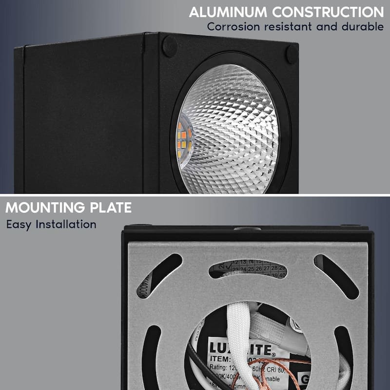 Luxrite Outdoor LED Cube Wall Light, Up Down Wall Sconce, 3CCT 3000K-5000K, 18W, Aluminum, IP65 Waterproof, ETL 2-Pack