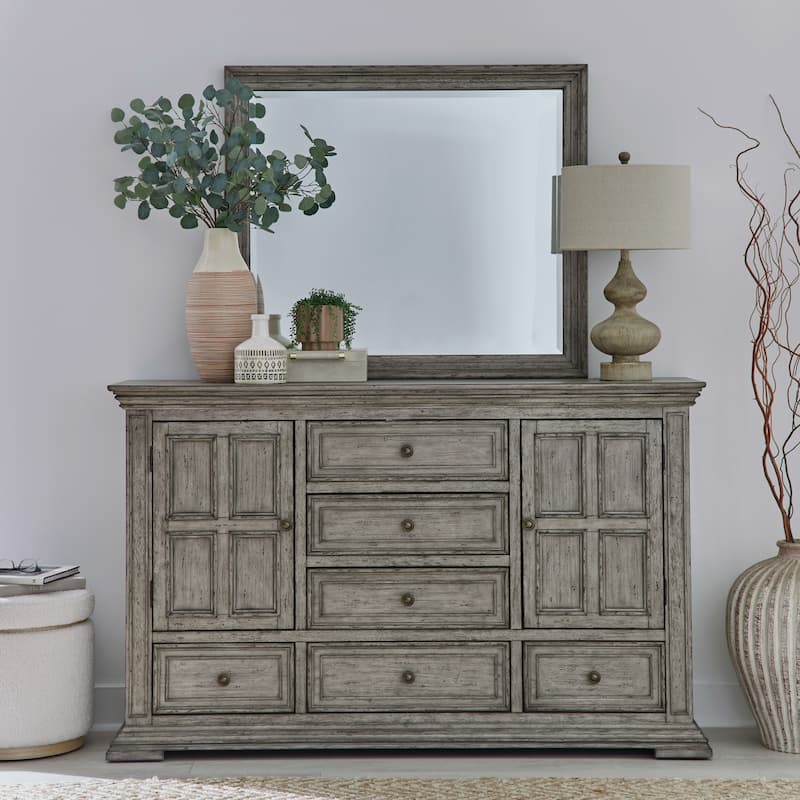Liberty Furniture Big Valley Graystone Panel Bed, Dresser & Mirror, Chest - King or Queen