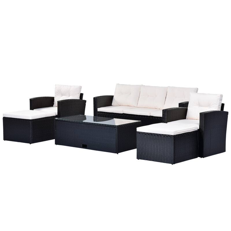 6-piece All-Weather Wicker PE rattan Patio Outdoor Dining Conversation Sectional Set with coffee table
