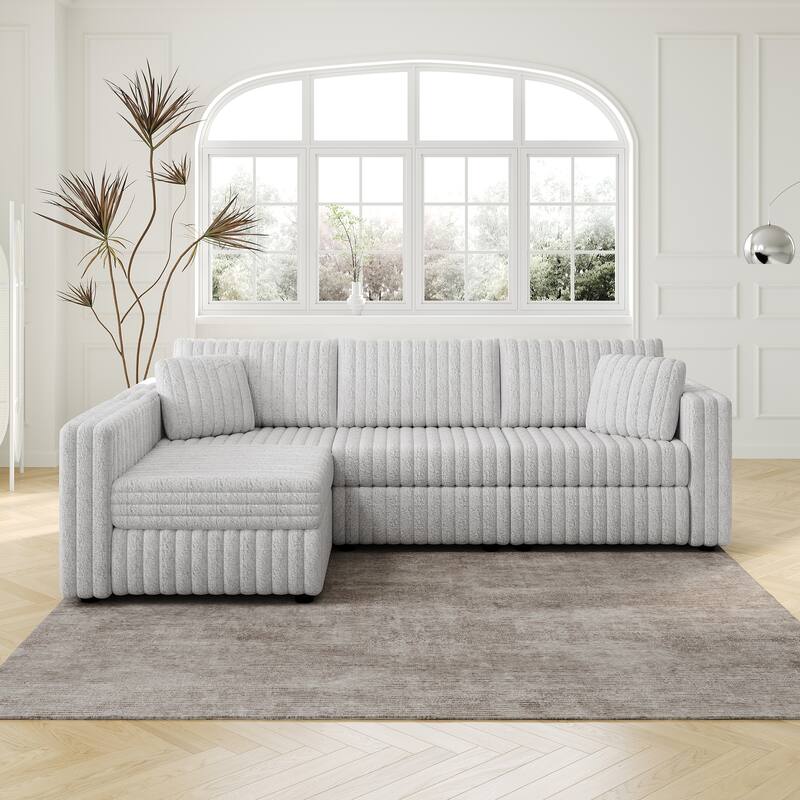 106.3" Soft L-shaped 4-Person Modular Sofa, Light Gray, Metal Frame