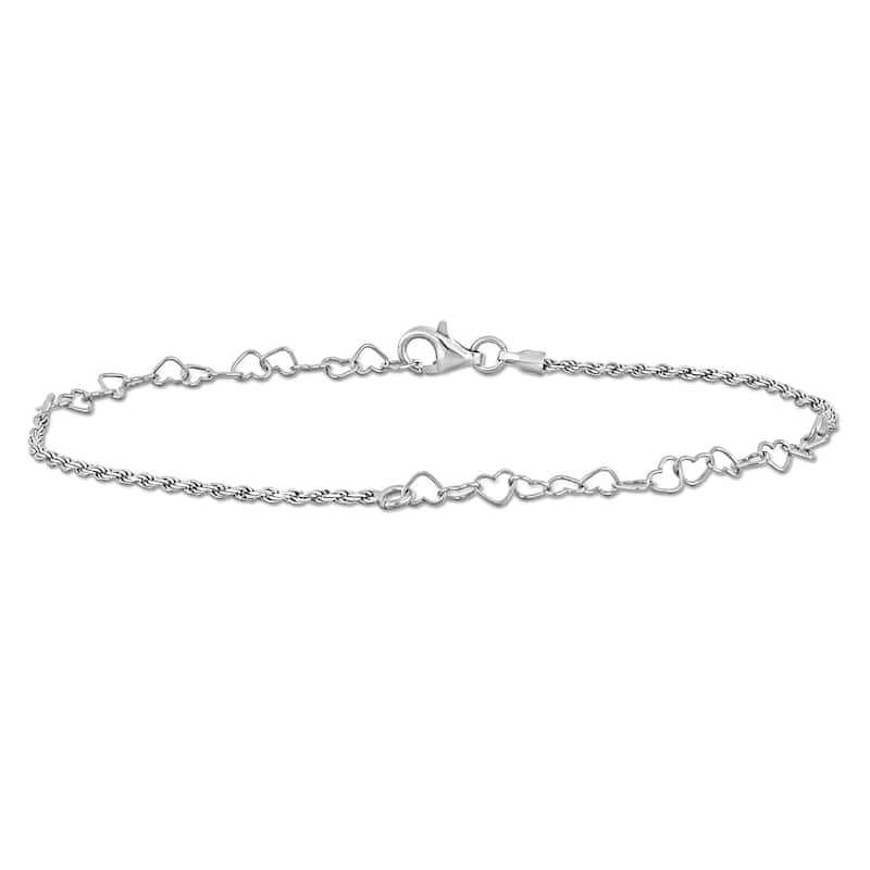 Miadora 3.3mm Heart Link and Rope Chain Bracelet in Sterling Silver-7.5 in+1 ext