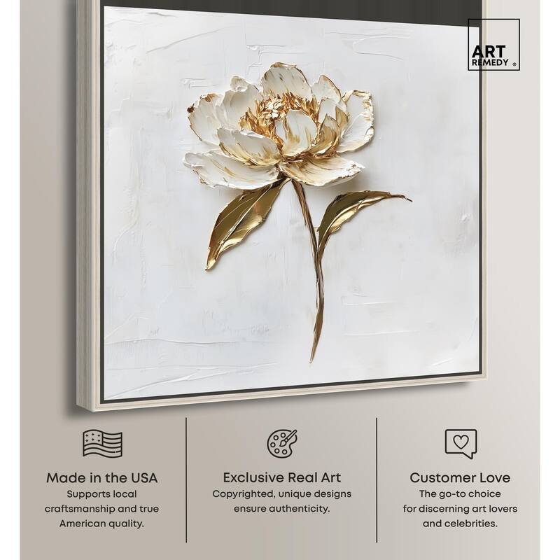 Simple Golden Peonie Canvas by Art Remedy