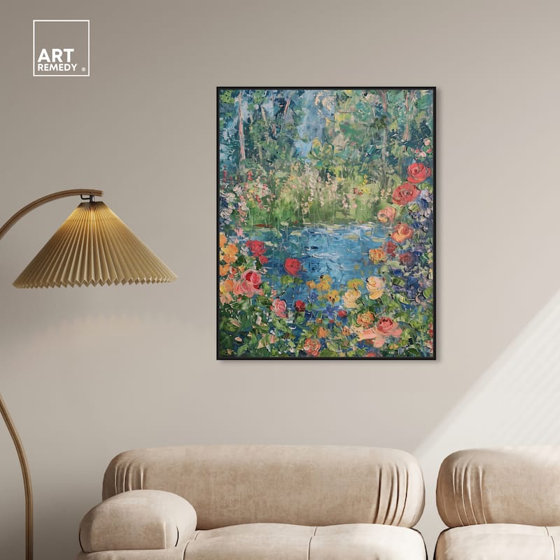 Art Remedy Serene Escape Framed Impressionism 1 Piece Canvas Wall Art /Monet And Van Gogh Inspired Art