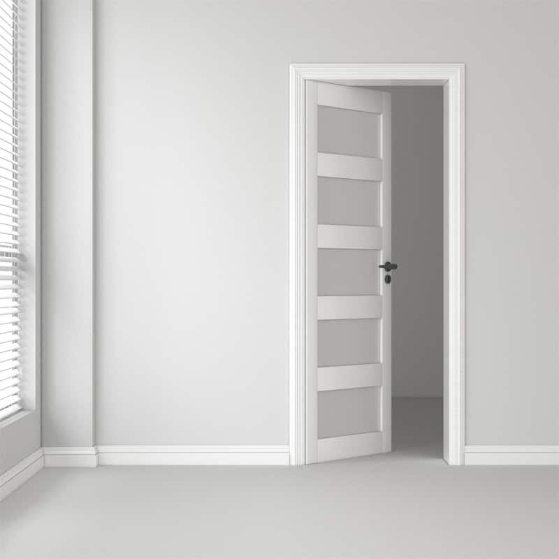 32 X 80 X 5 inch 5-Lite Frosted Glass Door Solid Wood French Door