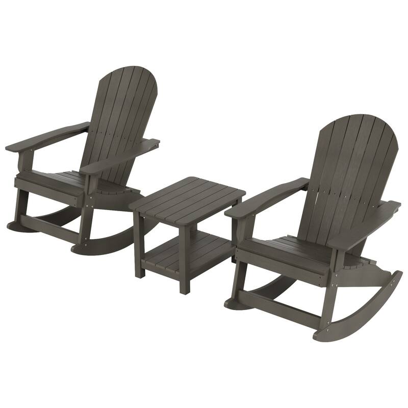 Vineyard HIPS Outdoor Eco-Friendly All Weather Seashell Rocking Adirondack Chairs with Side Table (3-Piece Set)