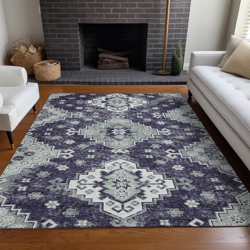 Premium Washable Super Soft Traditional Farmhouse Mayfield Rug - Purple - 3' x 5' - Rectangle