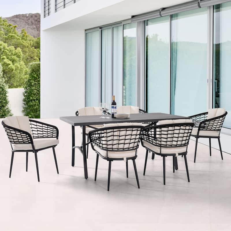 Outdoor 7-Piece Rope Dining Set for Lawn Backyard Garden, Beige