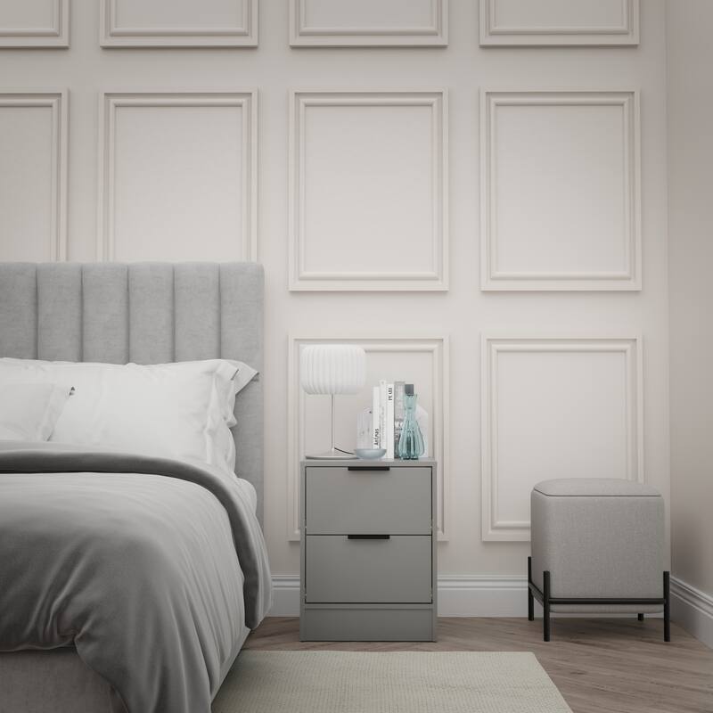 Kappesberg Vails 17 in W Modern 2-Drawer Nightstand – Small Bedroom Storage - Grey
