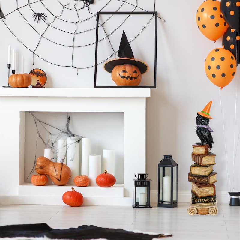 National Tree Company Halloween Tabletop Decoration, Black, Owl on Stacked Books, 32 Inches
