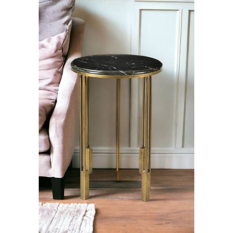23" Contemporary Round End Table with Black Marble Top and Gold Iron Legs for Living Room Decor - 23" H x 16" W x 16" L