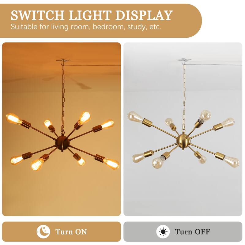 8-Light Hanging Sputnik Linear Chandelier Lighting with Plug for Kitchen Island
