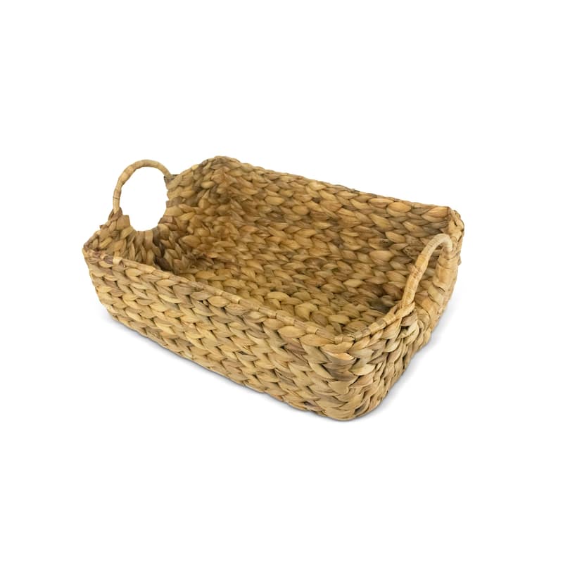 Hand Woven Water Hyacinth Storage Basket Shelf Organizer Rectangular Wicker Baskets with Handles 15 x 10 x 6 inches
