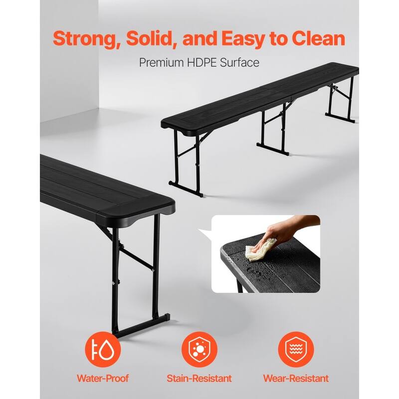 2-Piece 6 Feet HDPE Panel Foldable Bench with Lightweight Sturdy Steel Legs for Weddings or Parties - 71.8" x 11" x 16.9"