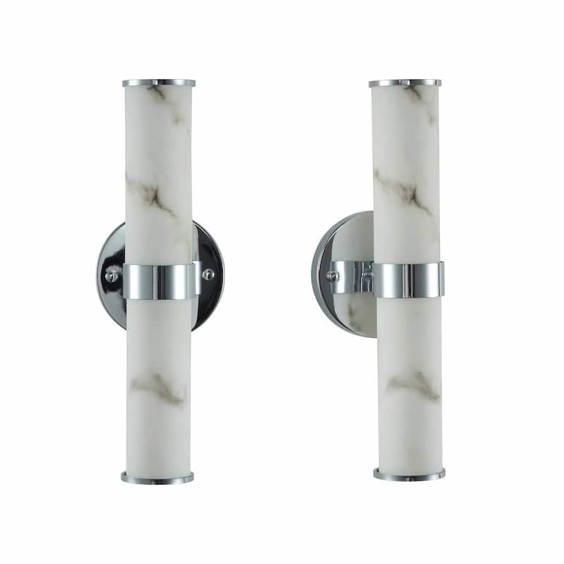 Resin Imitation Marble Wall Sconce, Set of 2 - Modern Vertical Light Fixture (Indoor Use Only) - Chrome