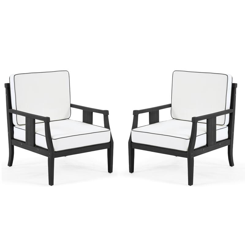 Black Wood Patio Accent Chairs with Water-Resistant Cushions