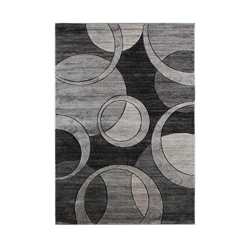 Orelsi Collection Abstract Geometric Circles Area Rug - 8'1" x 10'5" - Grey/Black