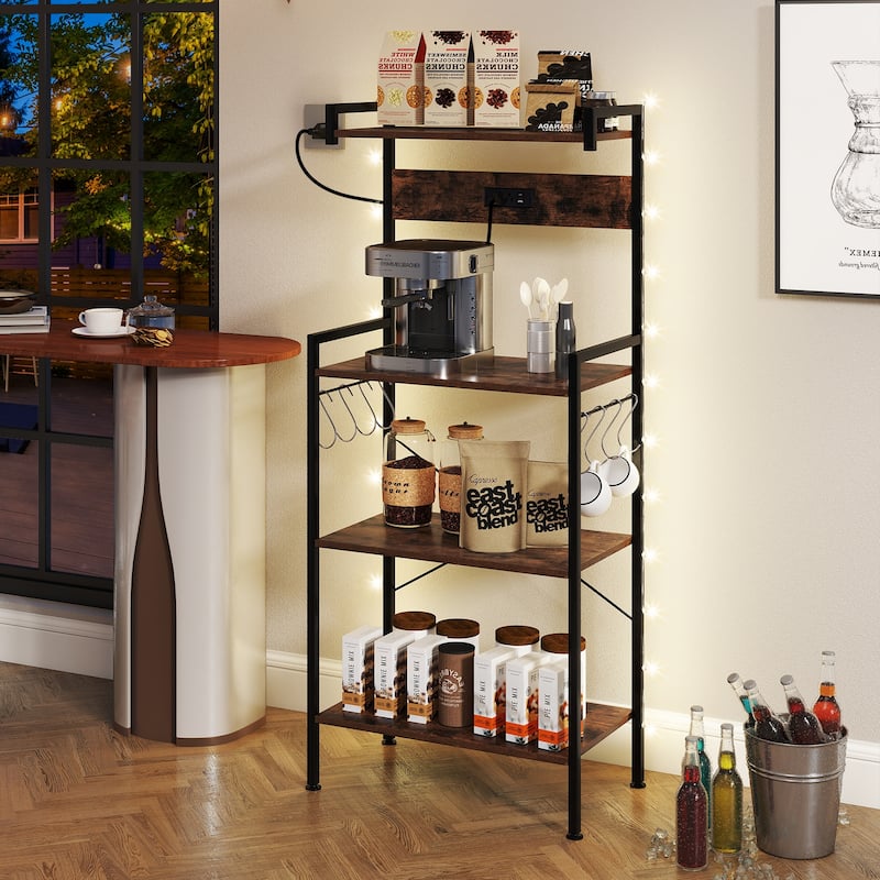 Gymax Kitchen Bakers Rack w/ Power Outlet 4 Tiers Coffee Bar Table w/