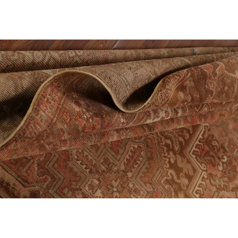 Pink Heriz Persian Vintage Area Rug Hand-Knotted Wool Carpet - 8'0"x 10'8"