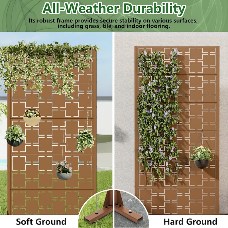 Modern Metal Privacy Screen Outdoor Decorative Partition with Stable Base Hanging Plant-Friendly Panel - 60"H x 30"W