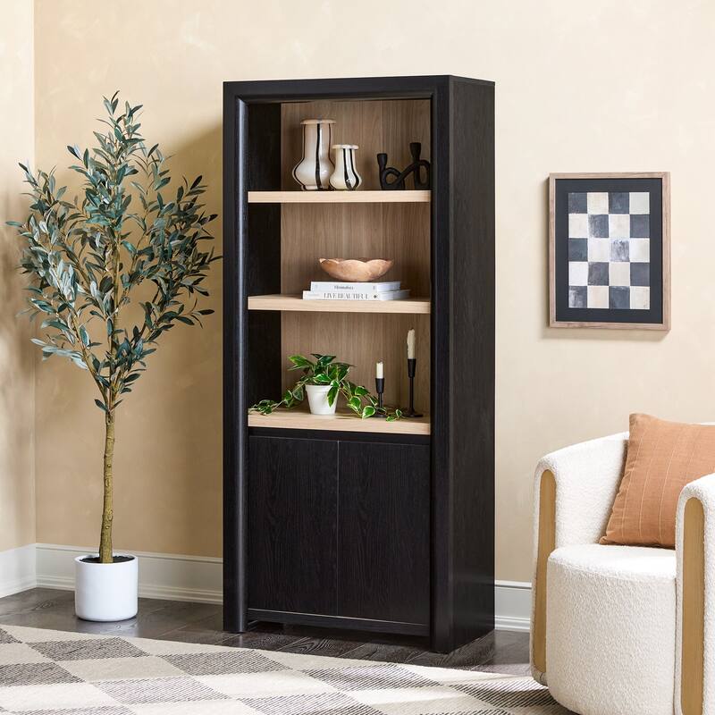 Walker Edison Modern Wood Open Bookshelf with Storage Cabinet