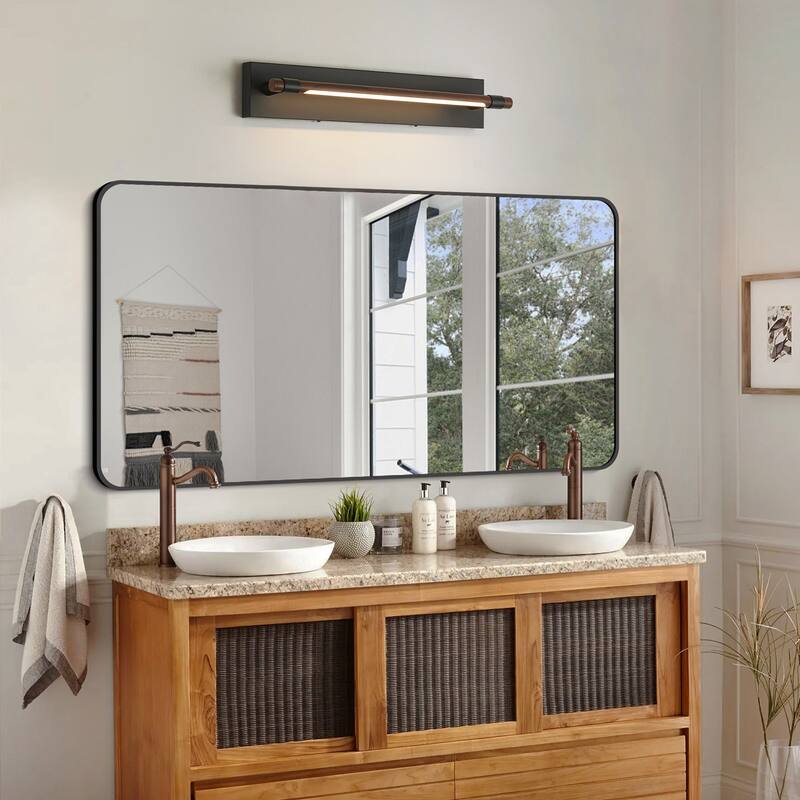 23.6" W Modern Rotatable Linear LED Dimmable Wall Sconce in Matte Black and Wood Grain Finish for Hallway or Bathroom