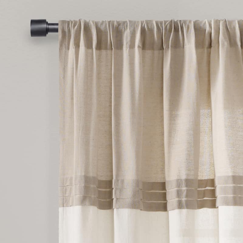 Lush Decor Farmhouse Faux Linen Colorblock Pleated Window Curtain Panel Pair - 84" x 40"