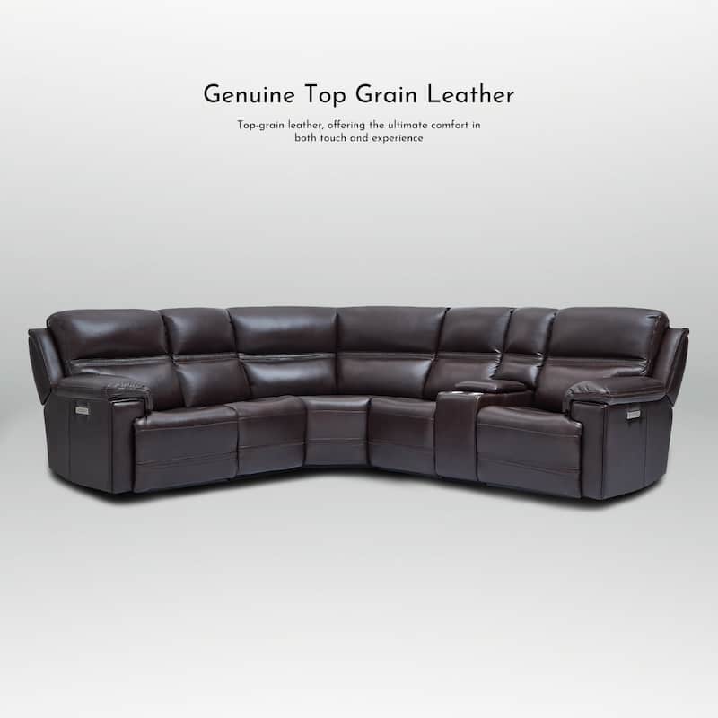 6PCS, 2 power Recliners, Dual-Power Genuine Leather Reclining Sectional with USB&Type-C Ports