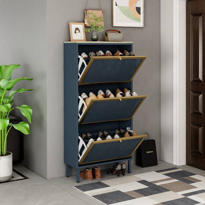 3 Metal Door Shoe Rack Freestanding Shoe Storage Cabinet - gray