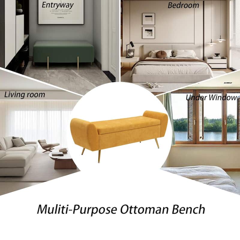 Upholstered 56"W Flip Top Storage Bench with arms