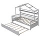 preview thumbnail 25 of 24, Twin Size House Platform Bed with Trundle, Shelf, Roof, Semi-Enclosed Space, Sturdy Pinewood Frame, Space-saving