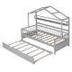 preview thumbnail 7 of 40, Wooden Twin Size House Bed with Trundle,Kids Bed with Shelf, Gray