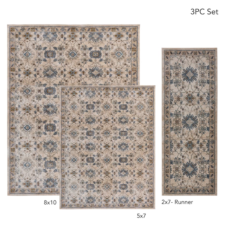 Gertmenian Hurston 3PC Traditional Medallion Area Rug Set, 2x7, 5x7, and 8x10 - 3PC Set
