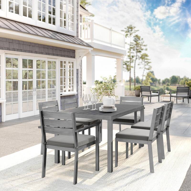 Martha Stewart All-Weather Patio Set with 62" Table and 6 Stackable Dining Chairs - 62"D x 35"W x 30"H