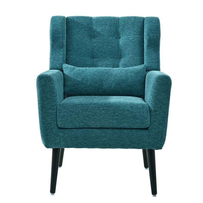 Modern Chenille Upholstered Armchair with Pillow and Solid Wood Leg