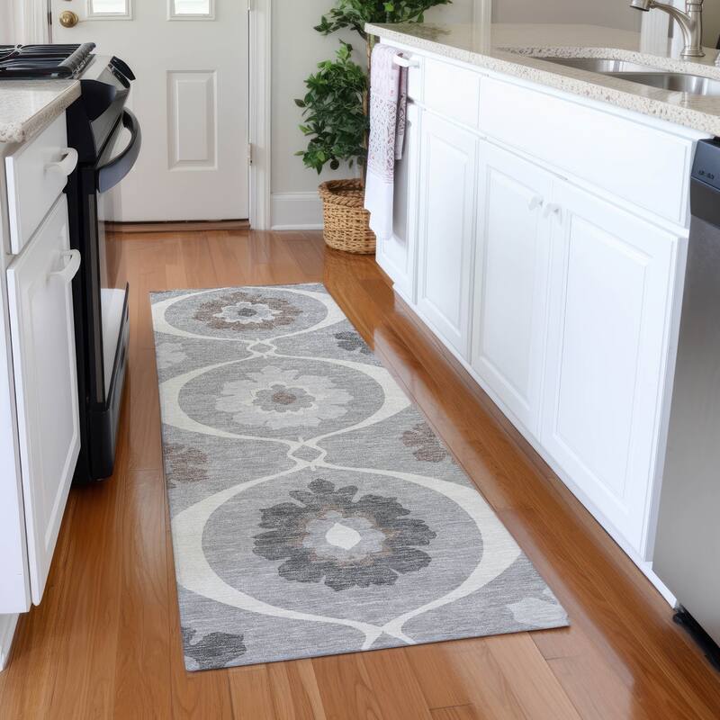 Premium Washable Super Soft Floral Scallops Mayfield Rug - Gray - 2'3" x 7'6"