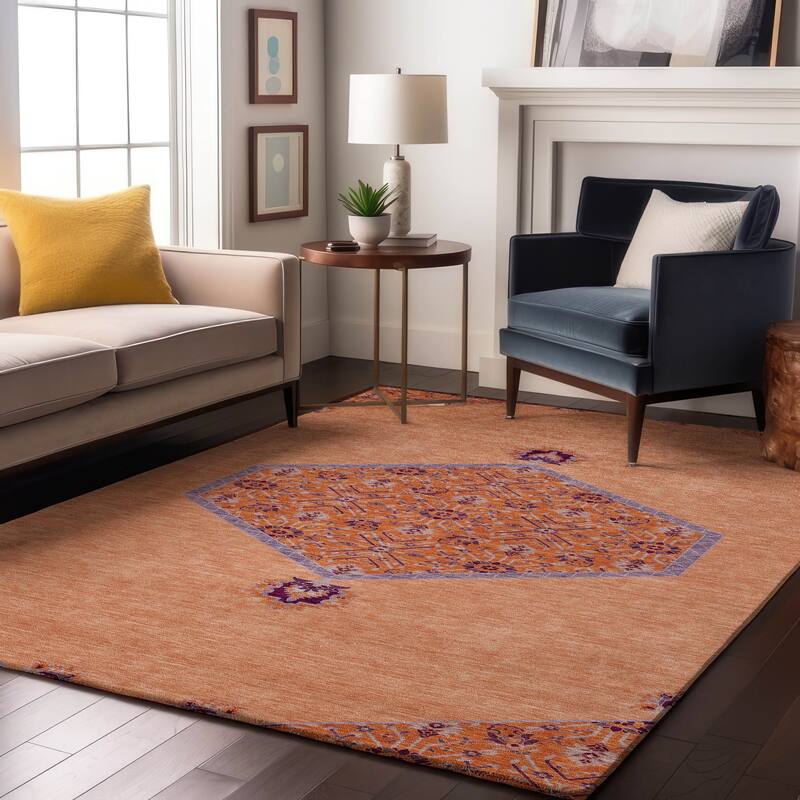 Premium Washable Super Soft Traditional Global Mayfield Rug - Peach - 5' x 7'6"